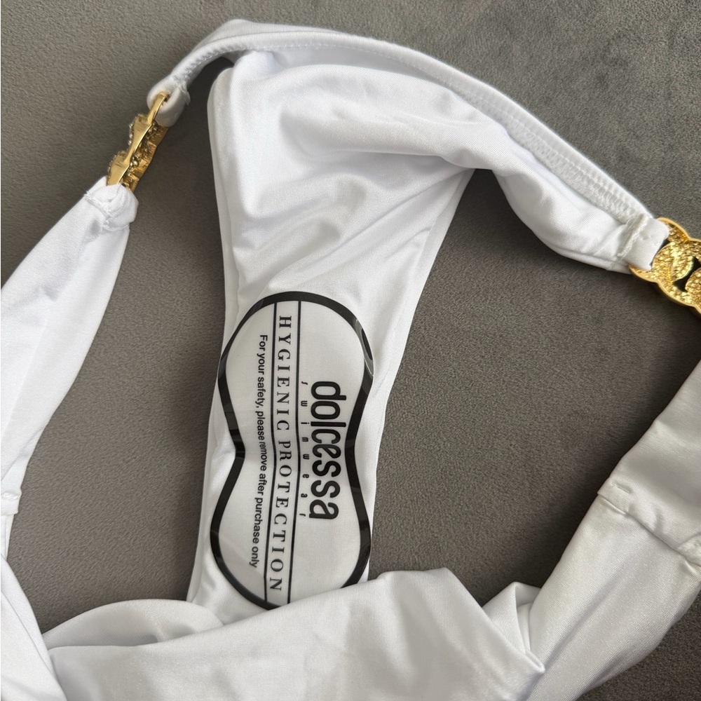 NWT Dolcessa White Bikini Bottom with Gold Accents - Picture 6 of 6